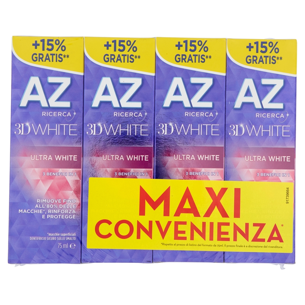 AZ Ricerca Dentifricio 3D White Ultra White 4 x 65 ml+10ml